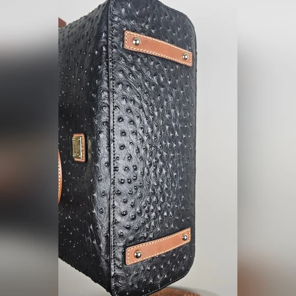 NWT Dooney & Bourke Large Ostrich Embossed Italian Leather Tote: Black & Tan